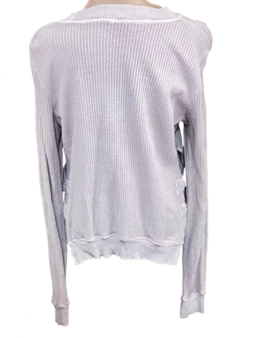 Free People One Large Lavender Waffle Knit Long Sleeve Side Lace-Up Top